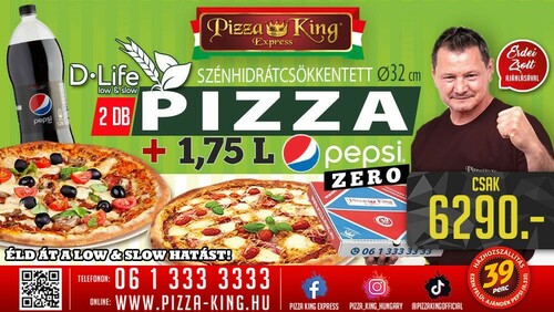 Pizza King 7 - 2 db 32cm D-life pizza 1,75l pepsivel - Szuper ajánlat - Online rendelés